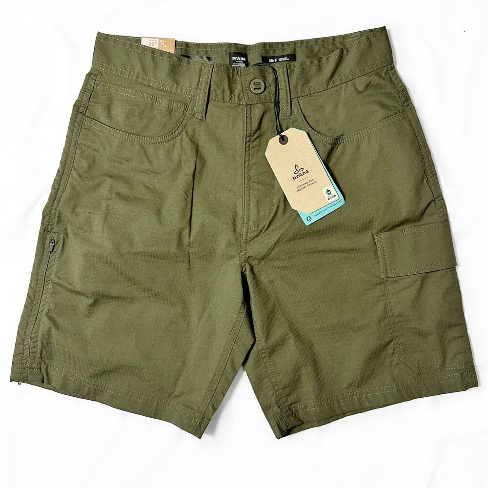 Prana Double Peak Shorts Mens Size 28 / 8” Inseam Green Standard-Fit Cargo NWT.